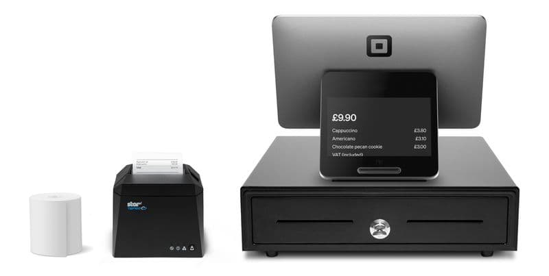 Square till with receipt printer and cash drawer